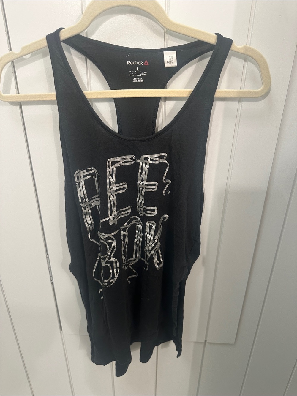 Reebok Black Racerback Tank with Silver Graphic